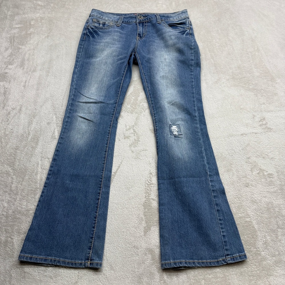 Red Rivet Bootcut Jeans Women 11 Medium Wash Distressed Western Y2K Indie Sleaze